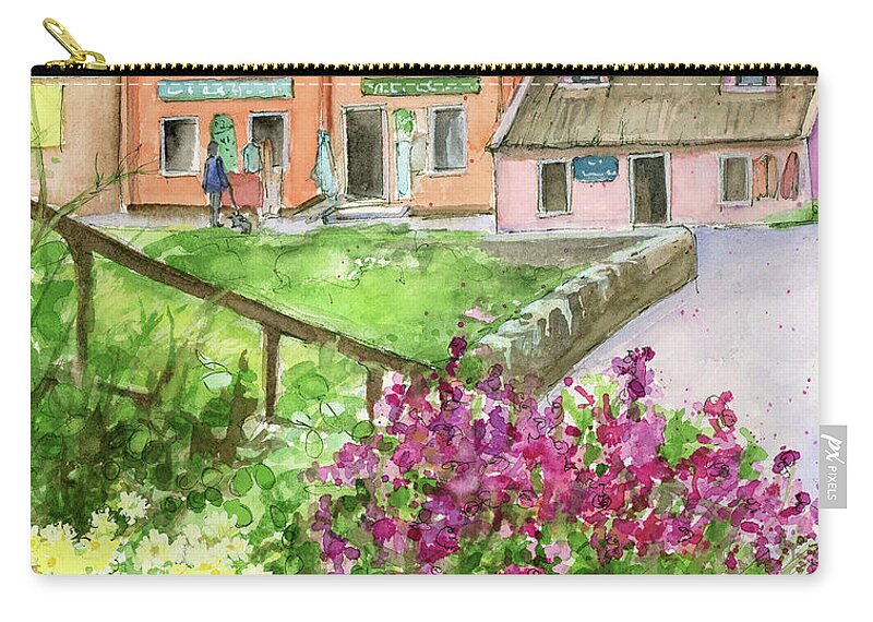 Doolin Carry-all Pouch featuring the painting Doolin Ireland Shops and Flowers by Rebecca Matthews