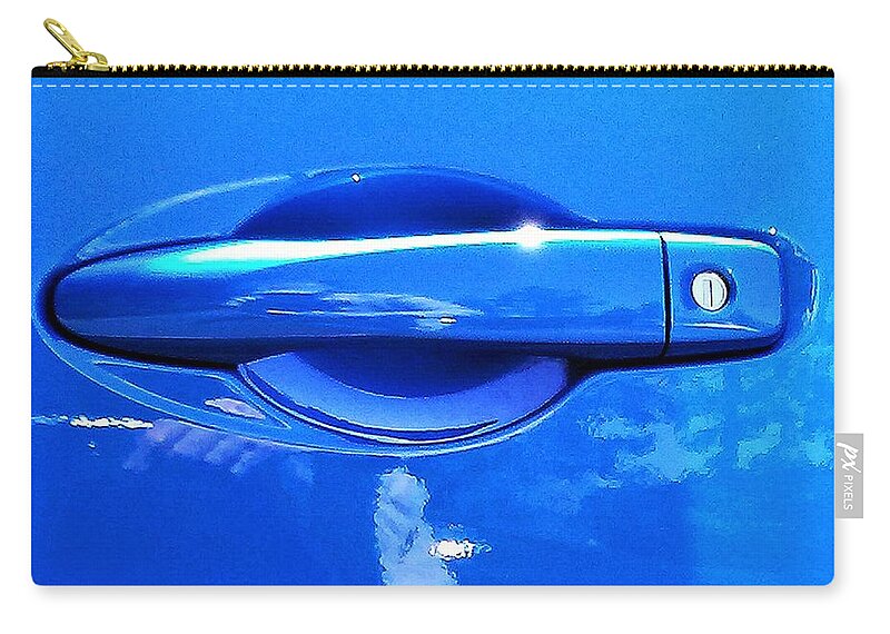Car Zip Pouch featuring the photograph Door Handle In Blue by Andrew Lawrence