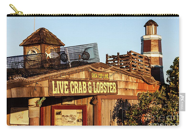 2012 Zip Pouch featuring the photograph Dory Fishing Fleet Live Crab and Lobster Sign Photo by Paul Velgos