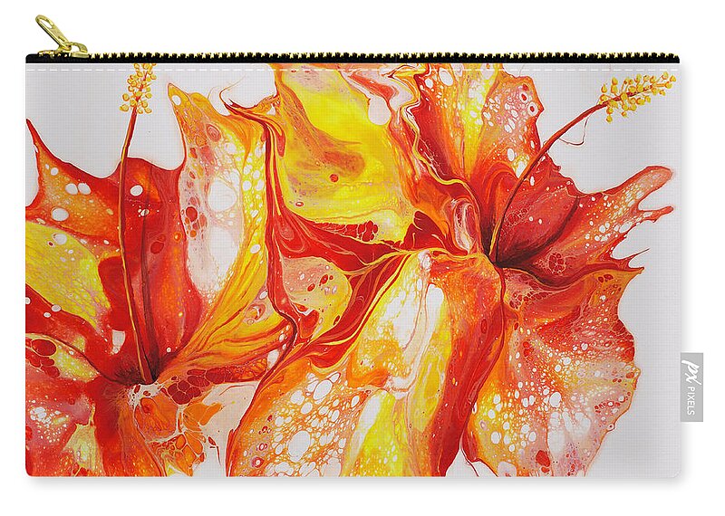 Flower Zip Pouch featuring the painting Double Red and Yellow Hibiscus by Darice Machel McGuire