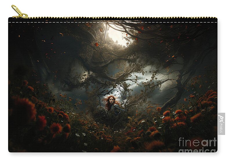  Zip Pouch featuring the digital art Down The Red Rabbit Hole by Georgina Hannay