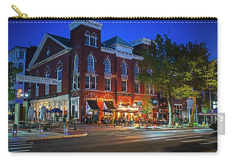 Salem Zip Pouch featuring the photograph Downtown Salem Summer Night Salem MA Washington Street by Toby McGuire