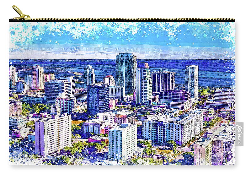 St. Petersburg Zip Pouch featuring the digital art Downtown St. Petersburg, Florida - sketch painting by Nicko Prints