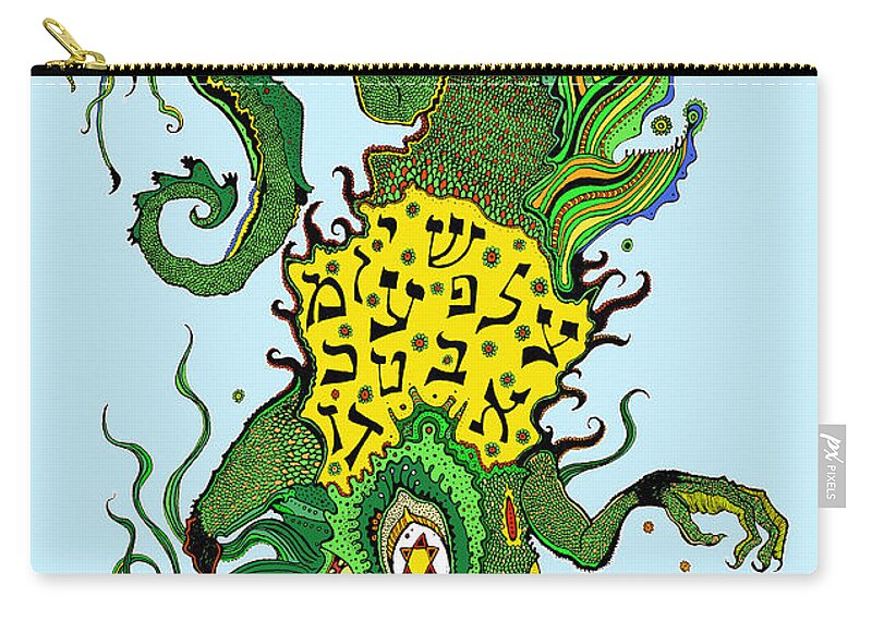 Dragon Zip Pouch featuring the painting Draga Wan by Yom Tov Blumenthal
