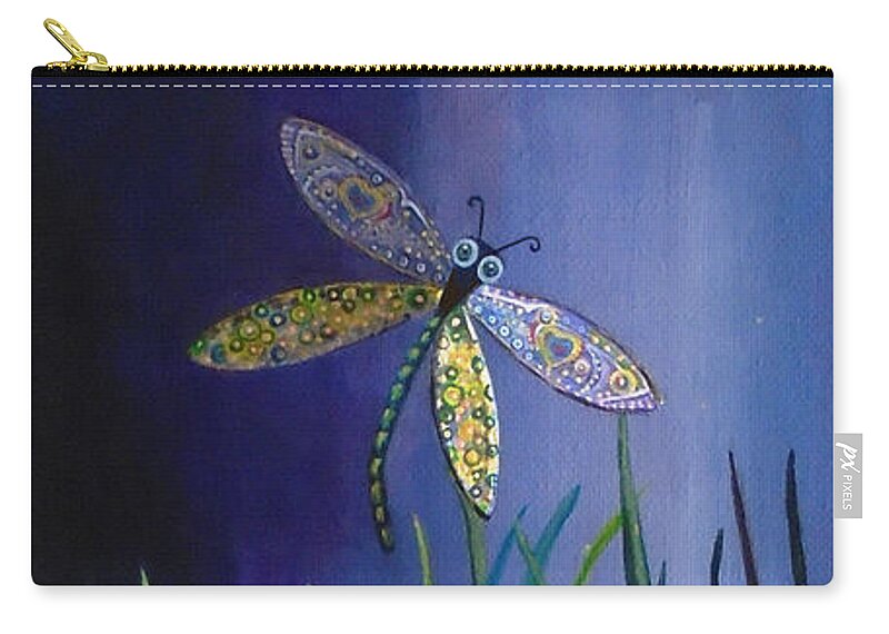 Dragonfly Zip Pouch featuring the painting Dragonfly at the Bay II by Mindy Huntress