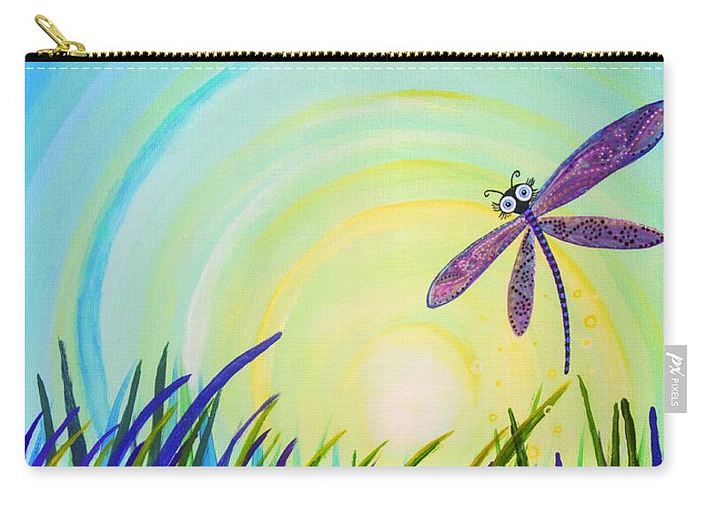 Dragon Fly Carry-all Pouch featuring the painting Dragonfly at the Bay III by Mindy Huntress