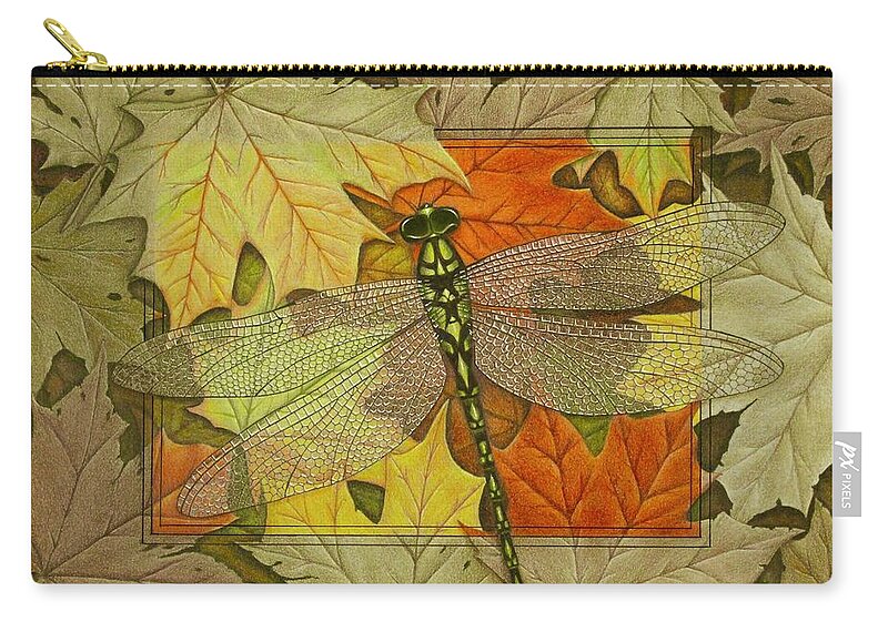 Kim Mcclinton Carry-all Pouch featuring the drawing Dragonfly Fall by Kim McClinton