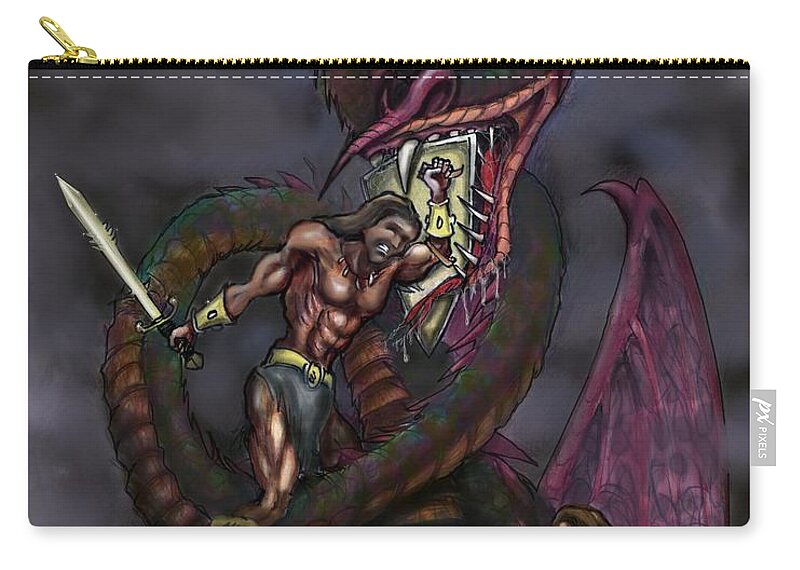 Dragon Zip Pouch featuring the painting Dragonslayer by Kevin Middleton