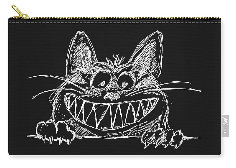 Cat Love Zip Pouch featuring the drawing Drawing Funny Cat Chalk Drawings, Hand Drawn Chalk Sketch Of A Crazy Cool Cat, Clipart Tribal Cat by Mounir Khalfouf