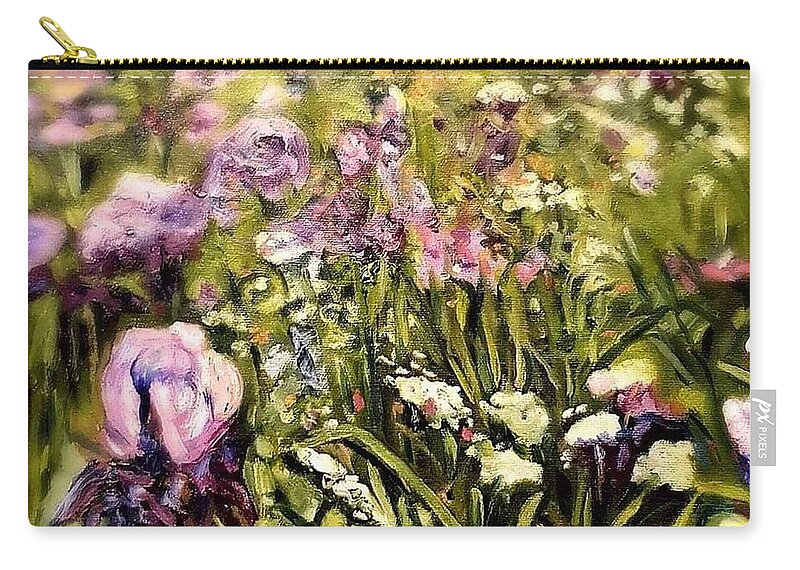Irises Zip Pouch featuring the painting Dreaded Irises by Julie TuckerDemps