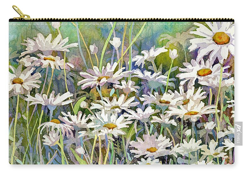 Daisy Zip Pouch featuring the painting Dreaming Daisies-Left by Hailey E Herrera
