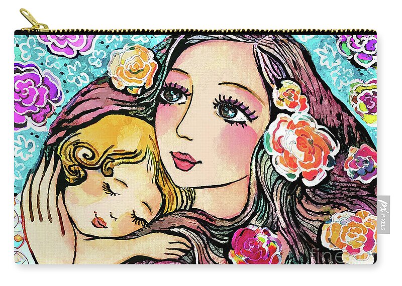 Mother And Child Carry-all Pouch featuring the painting Dreaming in Roses by Eva Campbell