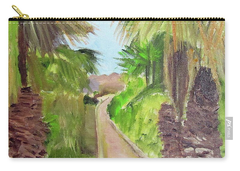 Israel Zip Pouch featuring the painting Dreaming of Travel Again by Linda Feinberg