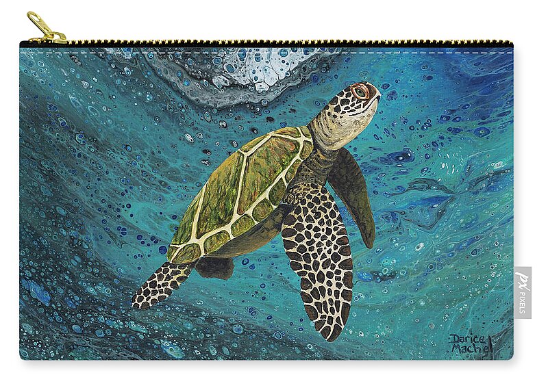 Turtle Zip Pouch featuring the painting Drifting by Darice Machel McGuire