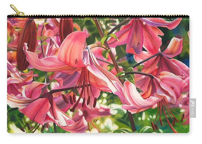 Lilies Carry-all Pouch featuring the painting Dripping Fragrance by Espero Art