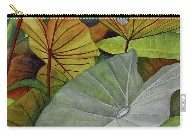 Kim Mcclinton Carry-all Pouch featuring the painting Taro Drops by Kim McClinton