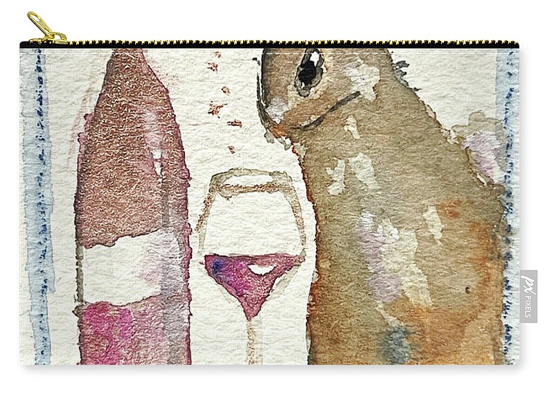 Bunny Zip Pouch featuring the painting Drunk Bunny by Roxy Rich