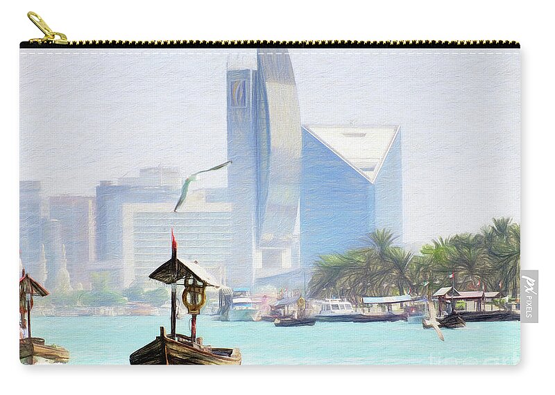 Dubai Zip Pouch featuring the photograph Dubai Creek - Old and New 100cm x 80cm by Scott Cameron