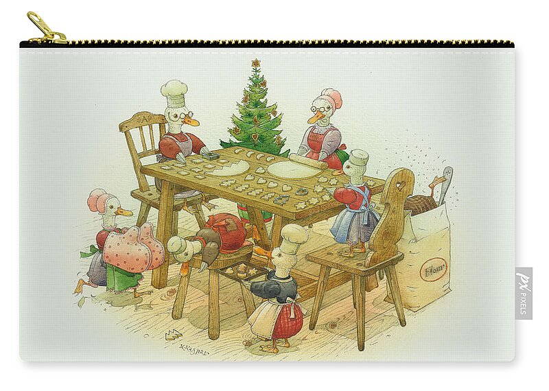 Christmas Zip Pouch featuring the painting Ducks Christmas by Kestutis Kasparavicius