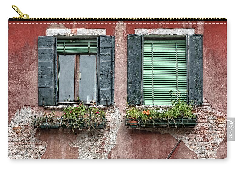 Venice Zip Pouch featuring the photograph Dueling Rustic Windows of Venice by David Letts