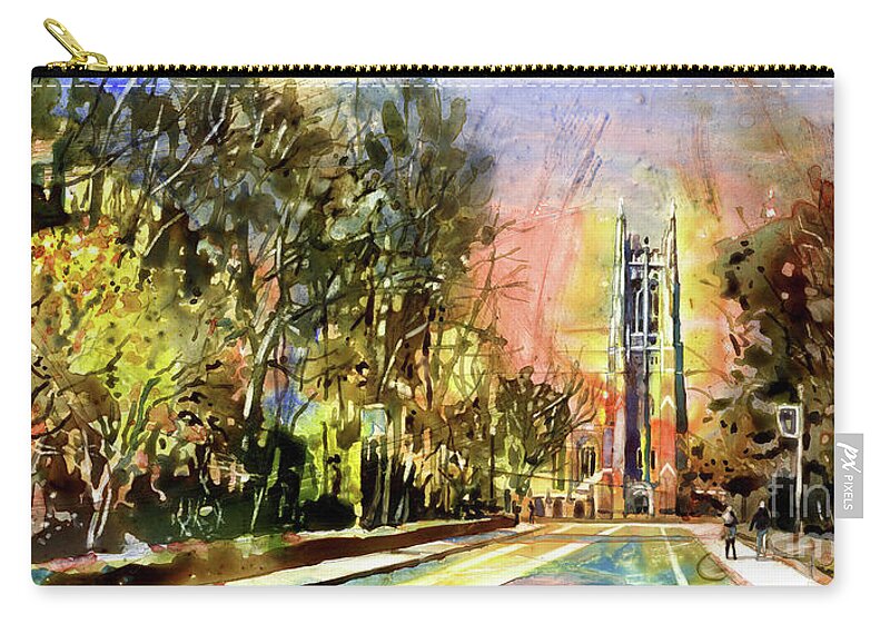  Zip Pouch featuring the painting Duke Chapel on the Duke University campus- Durham North Carolina by Ryan Fox