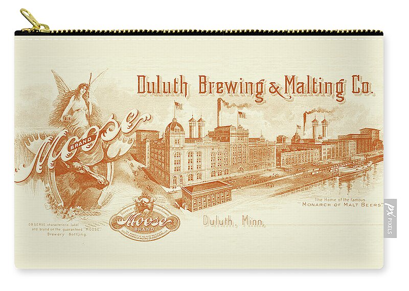 Duluth Zip Pouch featuring the drawing Duluth Brewing and Malting Lithograph by Zenith City Press