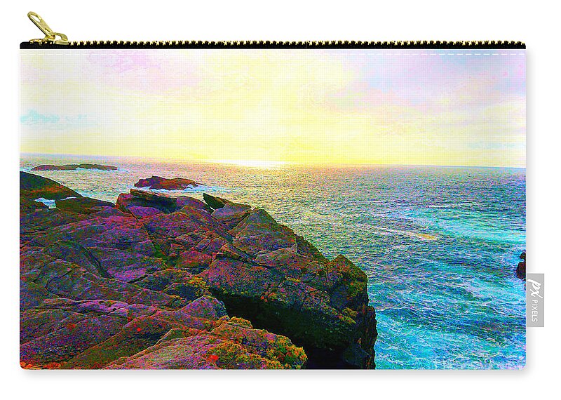 A Vibrant Artwork Of Dun Na Bo Belmullet County Mayo Ireland Zip Pouch featuring the painting Dun na no belmullet Co mayo by Mary Cahalan Lee - aka PIXI