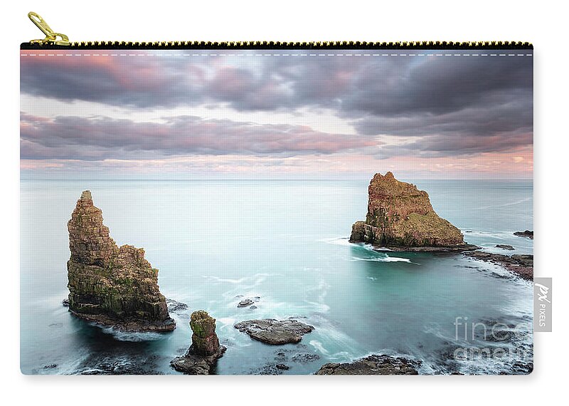 Duncansby Zip Pouch featuring the photograph Duncansby Sea Stacks at Sunset by Maria Gaellman
