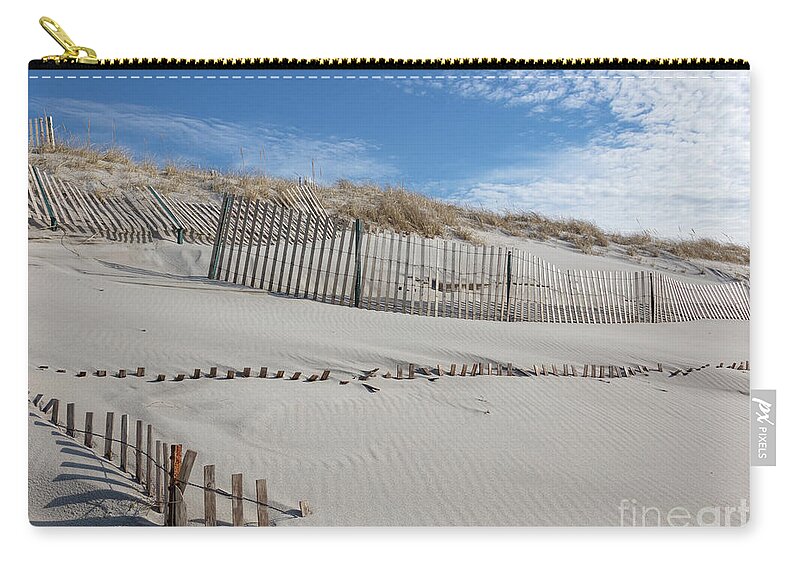 Dune Fence At Mayflower Beach Zip Pouch featuring the photograph Dune Fence at Mayflower Beach by Michelle Constantine