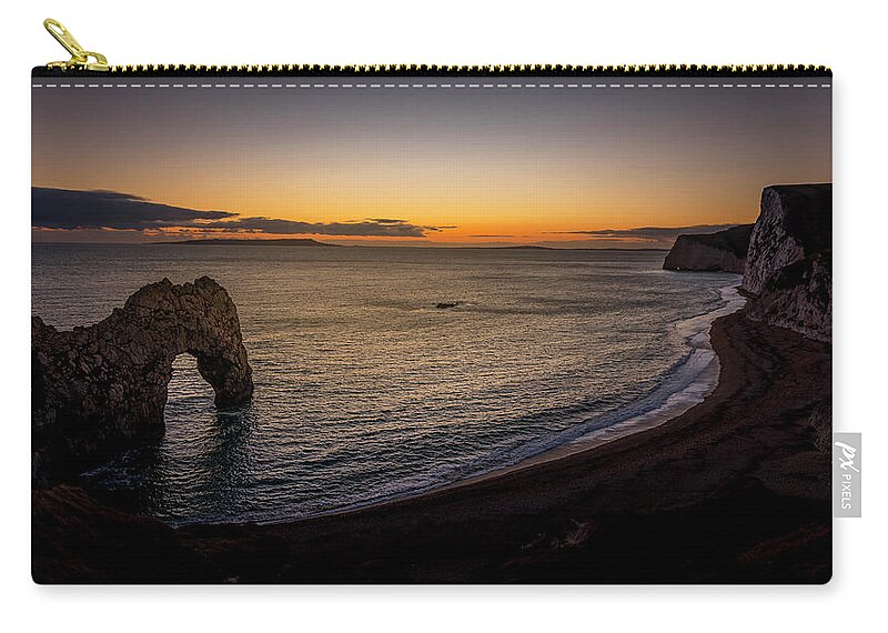 Durdle Zip Pouch featuring the photograph Durdle Door Sunset by Chris Boulton
