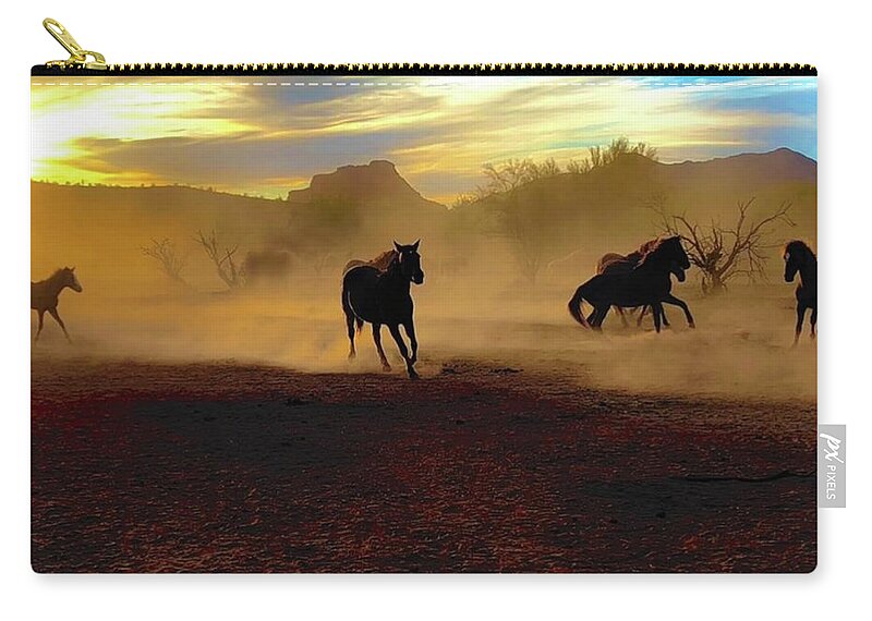 Salt River Wild Horses Zip Pouch featuring the digital art Dust Storm Rollin In by Tammy Keyes
