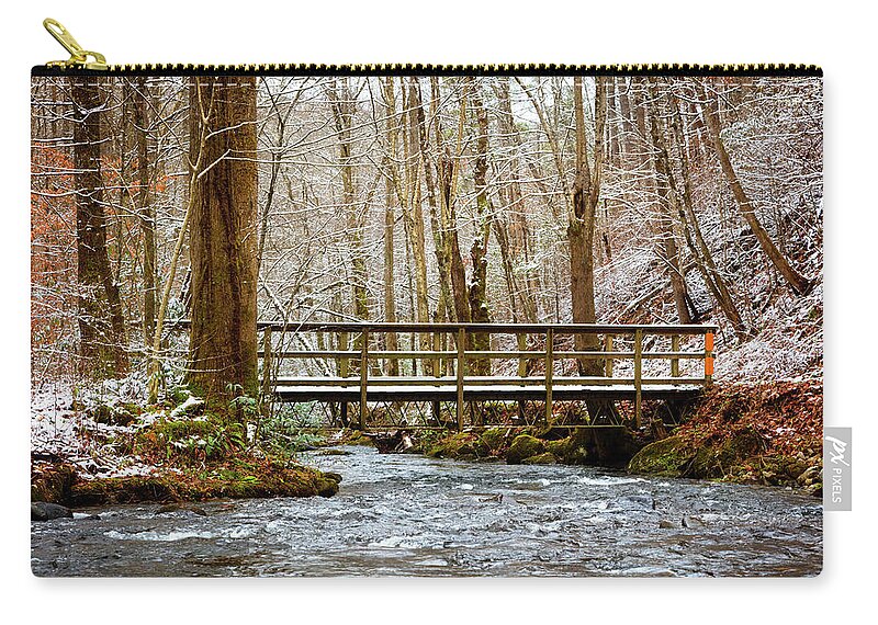 Carolina Carry-all Pouch featuring the photograph Dusting of Snow on the Bridge by Debra and Dave Vanderlaan