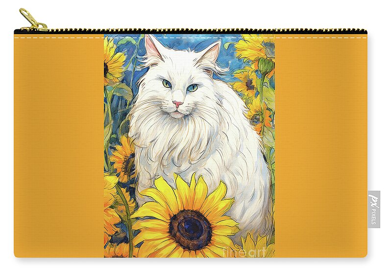 Cat Zip Pouch featuring the painting Dutchess In The Sunflowers by Tina LeCour