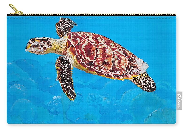 Turtle Zip Pouch featuring the painting Ea Hawksbill Turtle by John W Walker