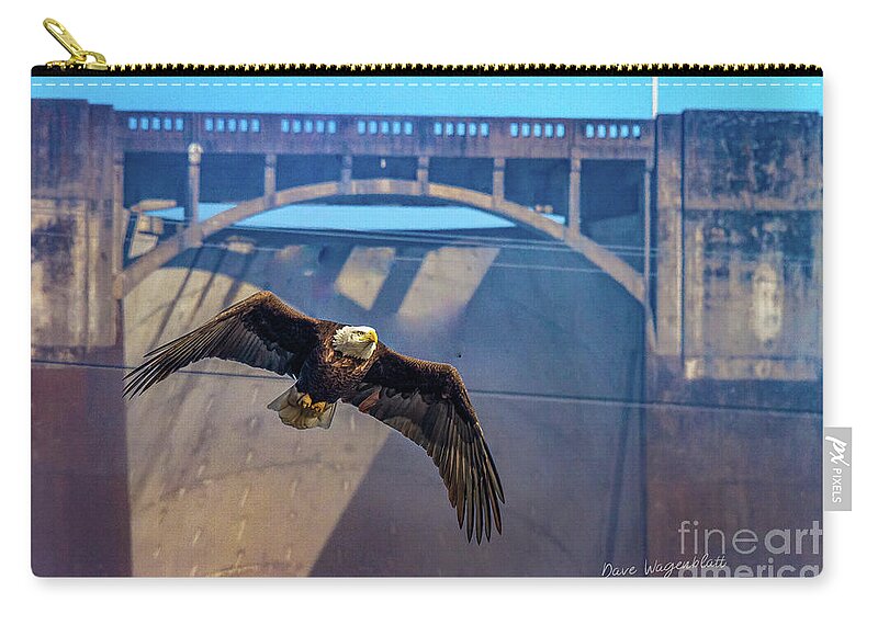 Eagle Zip Pouch featuring the photograph Eagle at the Dam by David Wagenblatt