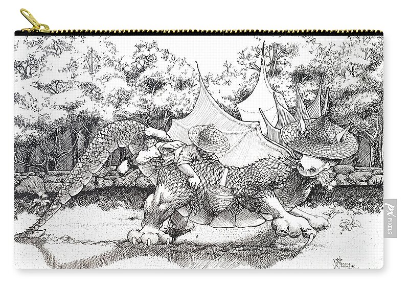 Prehistoric Zip Pouch featuring the drawing Early Agriculture by Merana Cadorette