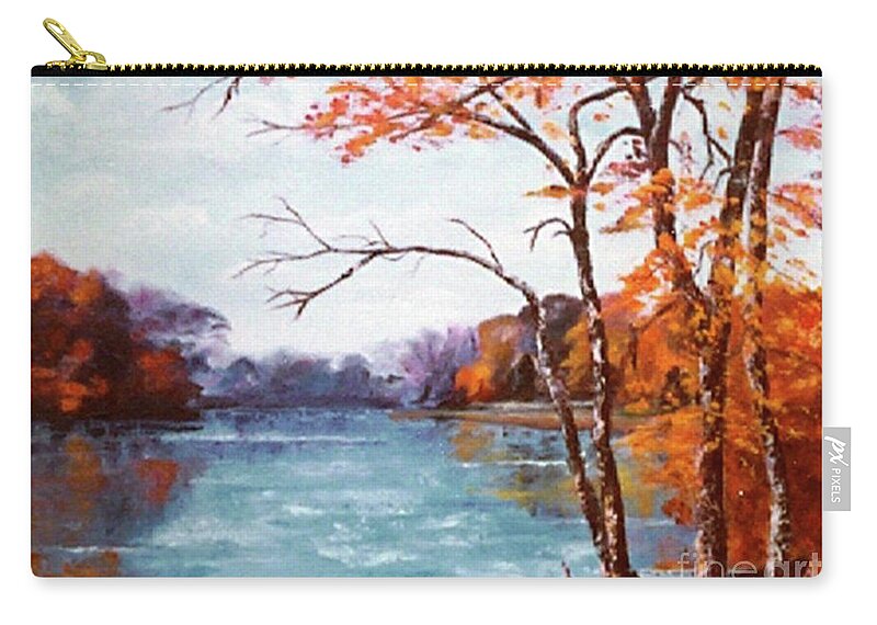 Mountain Zip Pouch featuring the painting Mountain Lake and Rowboat by Catherine Ludwig Donleycott