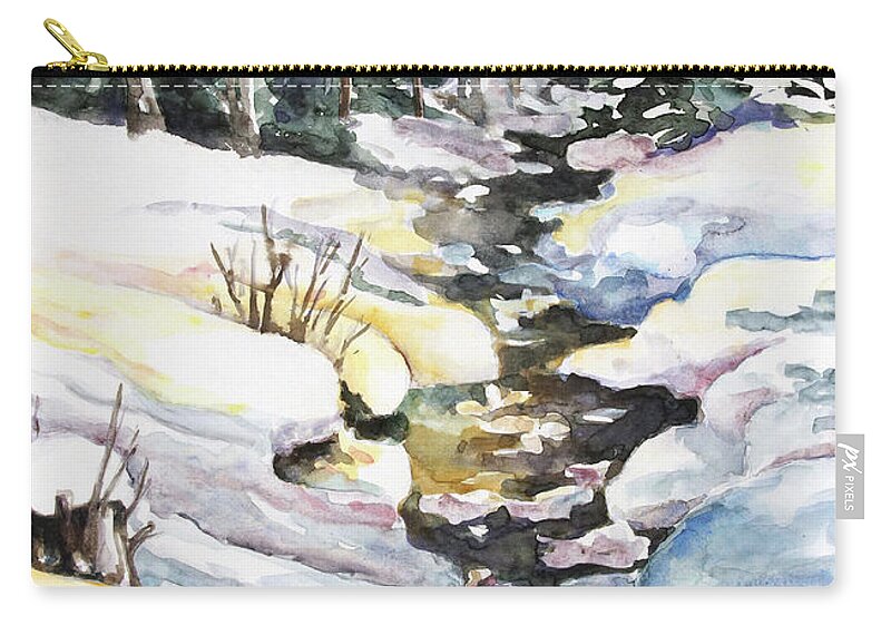 Watercolorpainting Zip Pouch featuring the painting Early Spring At Schwarzache In Tirol, Austria by Barbara Pommerenke