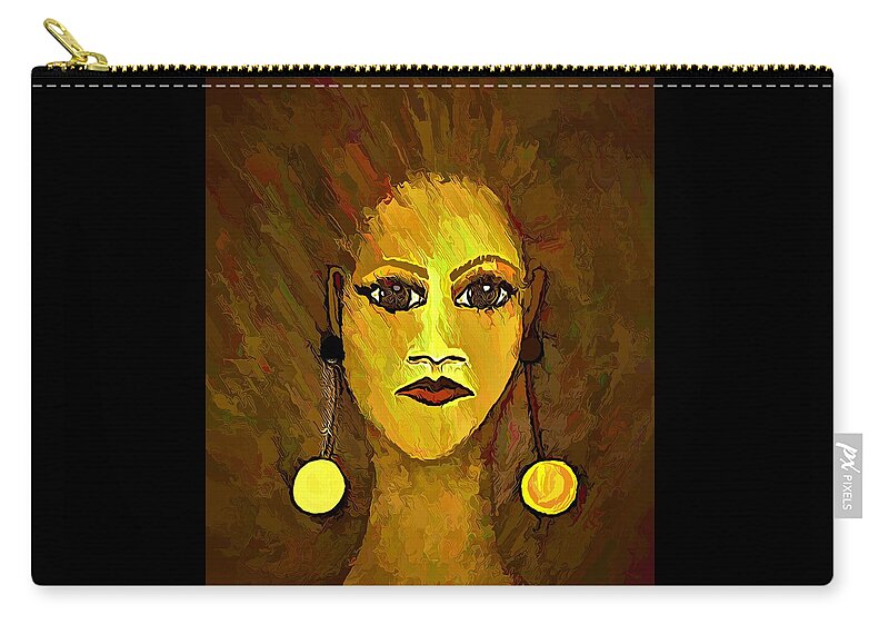 Portrait Zip Pouch featuring the painting Earringed Woman Sepia by Joan Stratton
