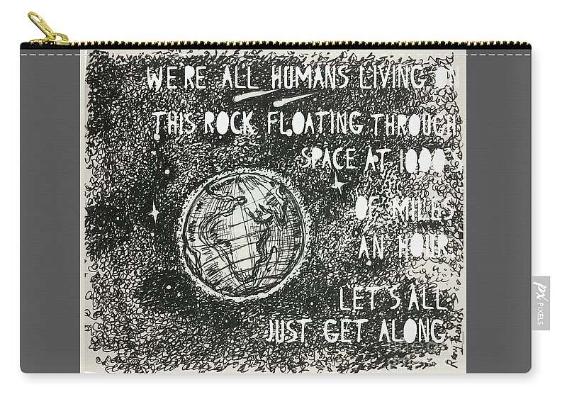 Pen And Ink Zip Pouch featuring the drawing Earth - Globe - Space for the good by Remy Francis