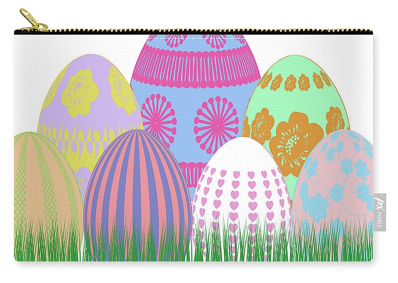 Easter Zip Pouch featuring the mixed media Easter Eggs in Spring Grass by Moira Law