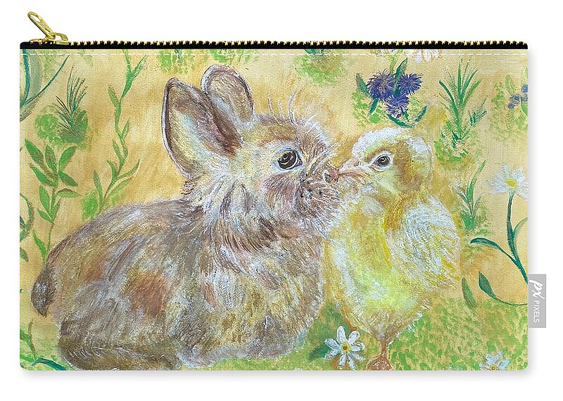 Bunny Zip Pouch featuring the painting Easter Garden by Melody Fowler