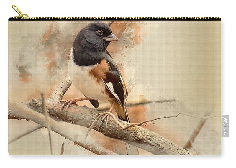 Towhee Carry-all Pouch featuring the digital art Eastern Towhee - Male by Ron Grafe