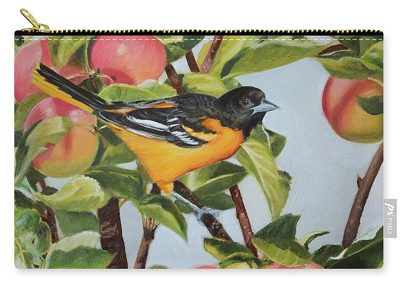 Baltimore Oriole Zip Pouch featuring the painting Easy Picking by Tammy Taylor