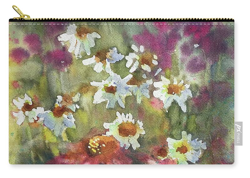 Flowers Zip Pouch featuring the painting Echinacea and Yarrow by Judith Levins