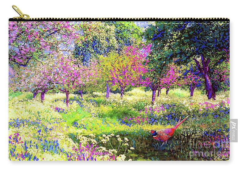 Floral Carry-all Pouch featuring the painting Echoes from Heaven, Spring Orchard Blossom and Pheasant by Jane Small