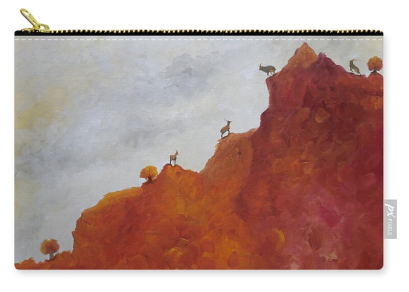 Goat Zip Pouch featuring the painting Edge Of Chasm by Angeles M Pomata