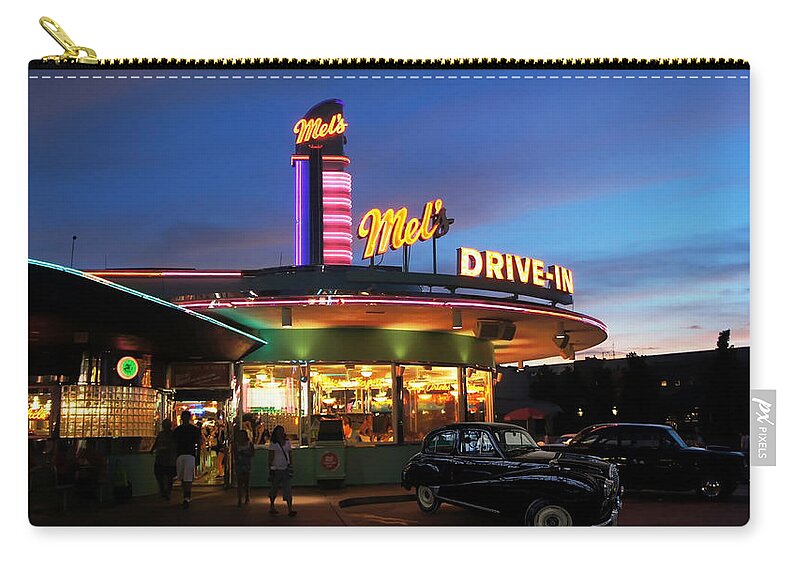 2d Zip Pouch featuring the digital art Edit Challenge 28b Drive-In Diner by Brian Wallace
