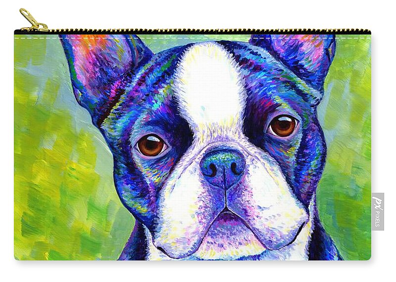 Boston Terrier Zip Pouch featuring the painting Effervescent - Colorful Boston Terrier Dog by Rebecca Wang