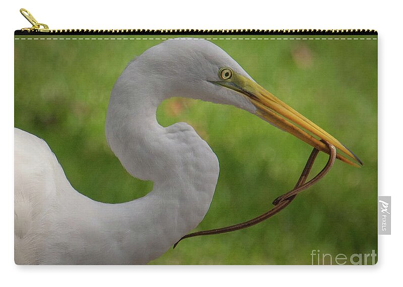 Nature Zip Pouch featuring the photograph Egret capture by Barry Bohn